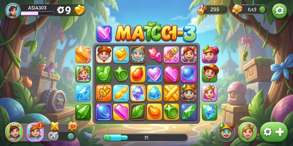 Tampilan menawan dari gameplay ASIA303 dalam Match-3.
