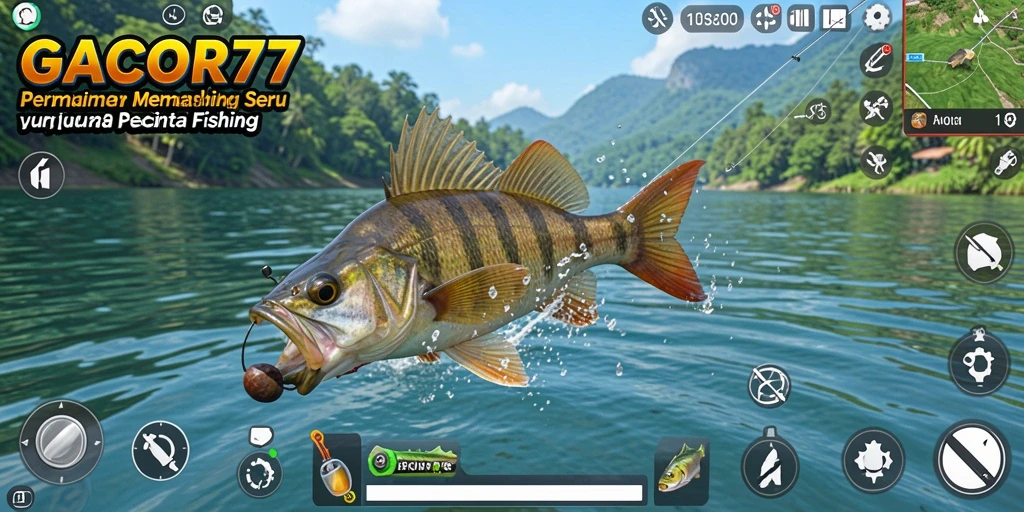 Tampilan gameplay seru GACOR77 saat memancing ikan besar.