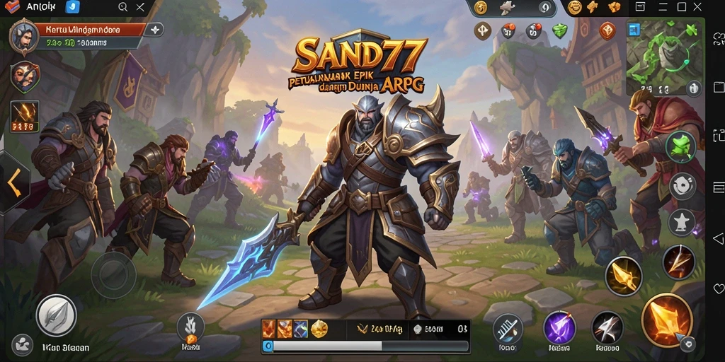 Screenshot utama SAND77 menampilkan pertarungan dinamis dalam dunia ARPG.